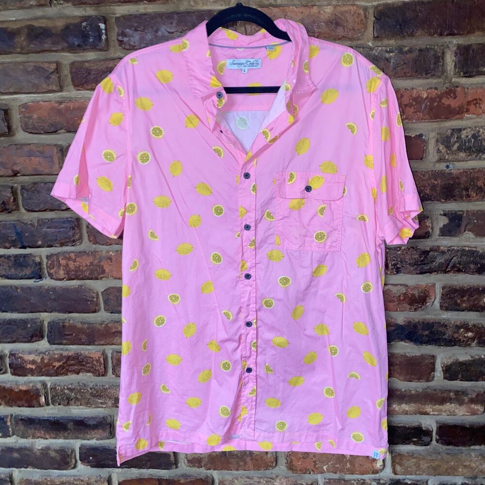 Sovereign Code Pink Yellow Lemon Print Button Down Shirt Men's Size Large